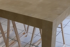 Table basse gainée en cuir imprimé façon Galuchat